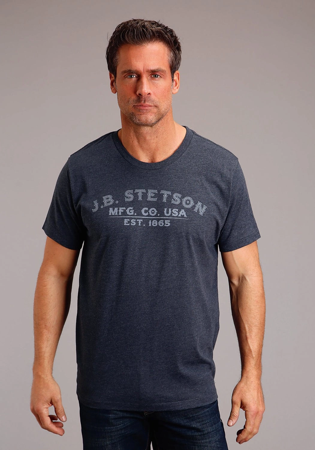 Refined Aesthetic Layered Hemline Stetson Mens Navy Cotton Blend MFG CO 1865 S/S T-Shirt