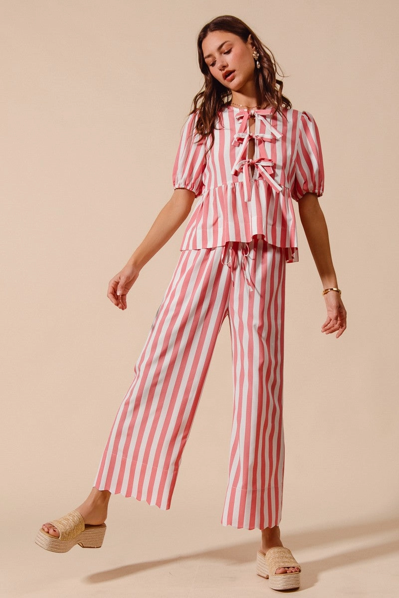 Office Appropriate Non Clip Summer of Love Striped Set - Pink