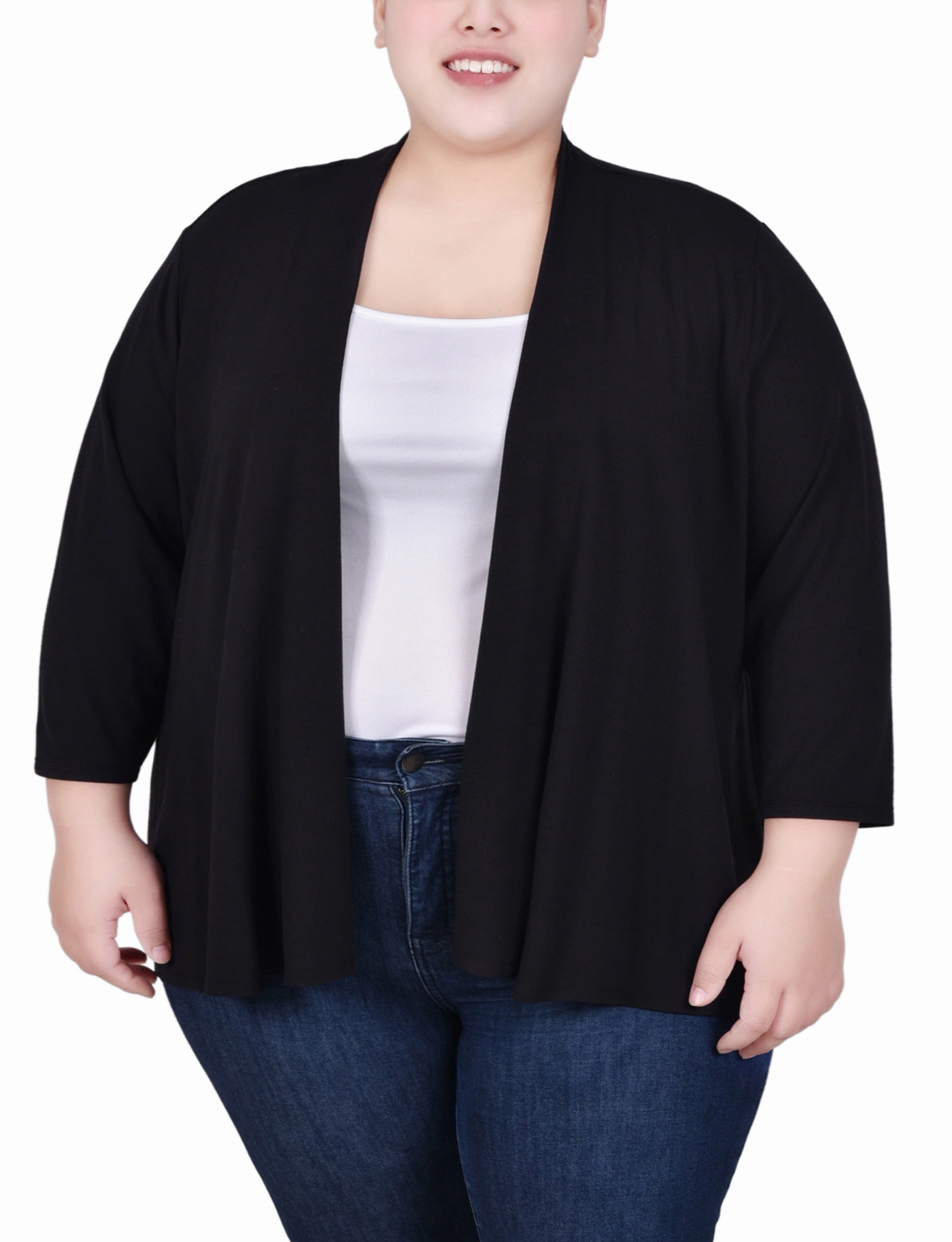 Plus Size Solid 3/4 Sleeve Cardigan Ultraviolet Protection Fabric