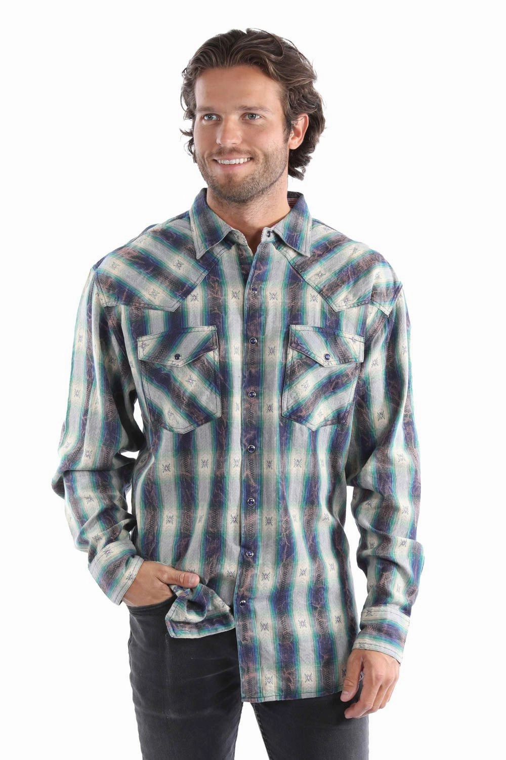 Scully Mens Dobby Marble Washed Purple/Cream 100% Cotton L/S Shirt Mature Elegance Indoor Comfort