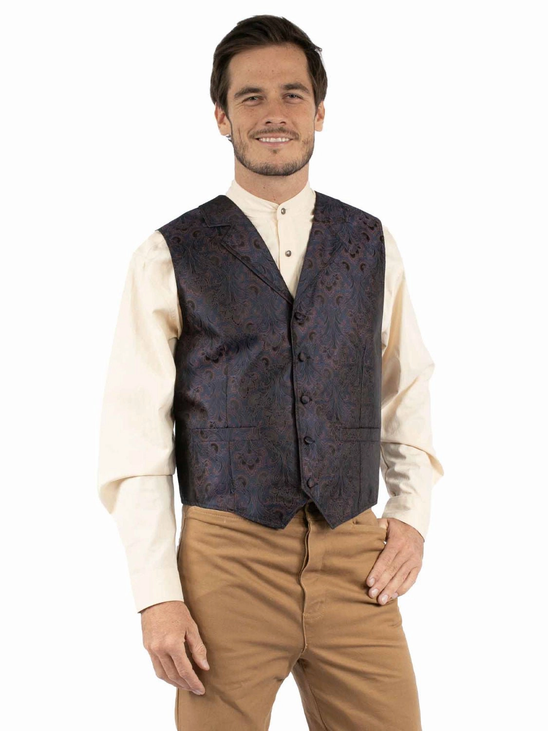 water proof Scully Mens Notched Old West Blue 100% Polyester Vest