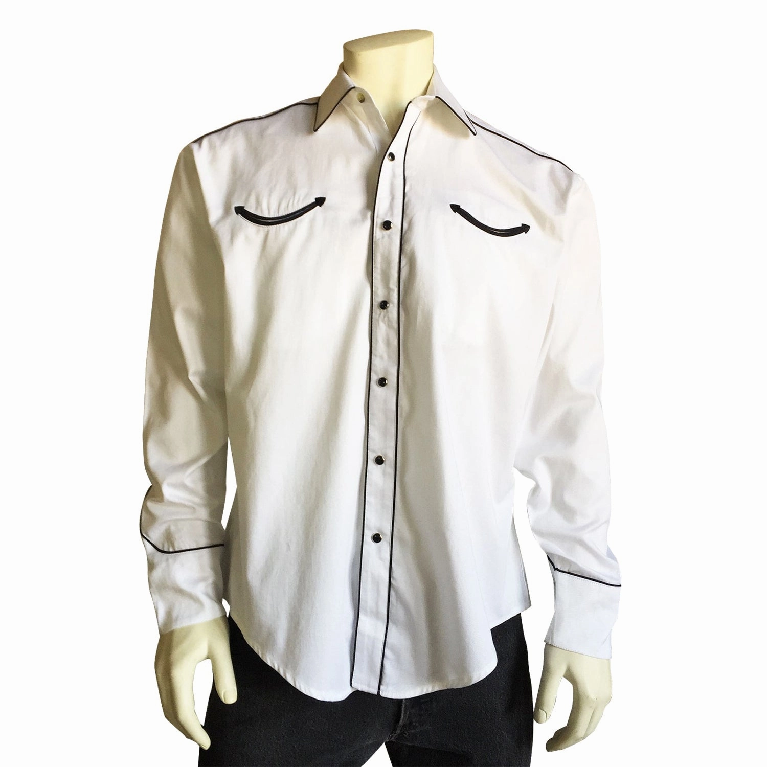 Rockmount Mens White 100% Cotton Signature Smile Pockets L/S Shirt Edgy Fashion Fitted Shape