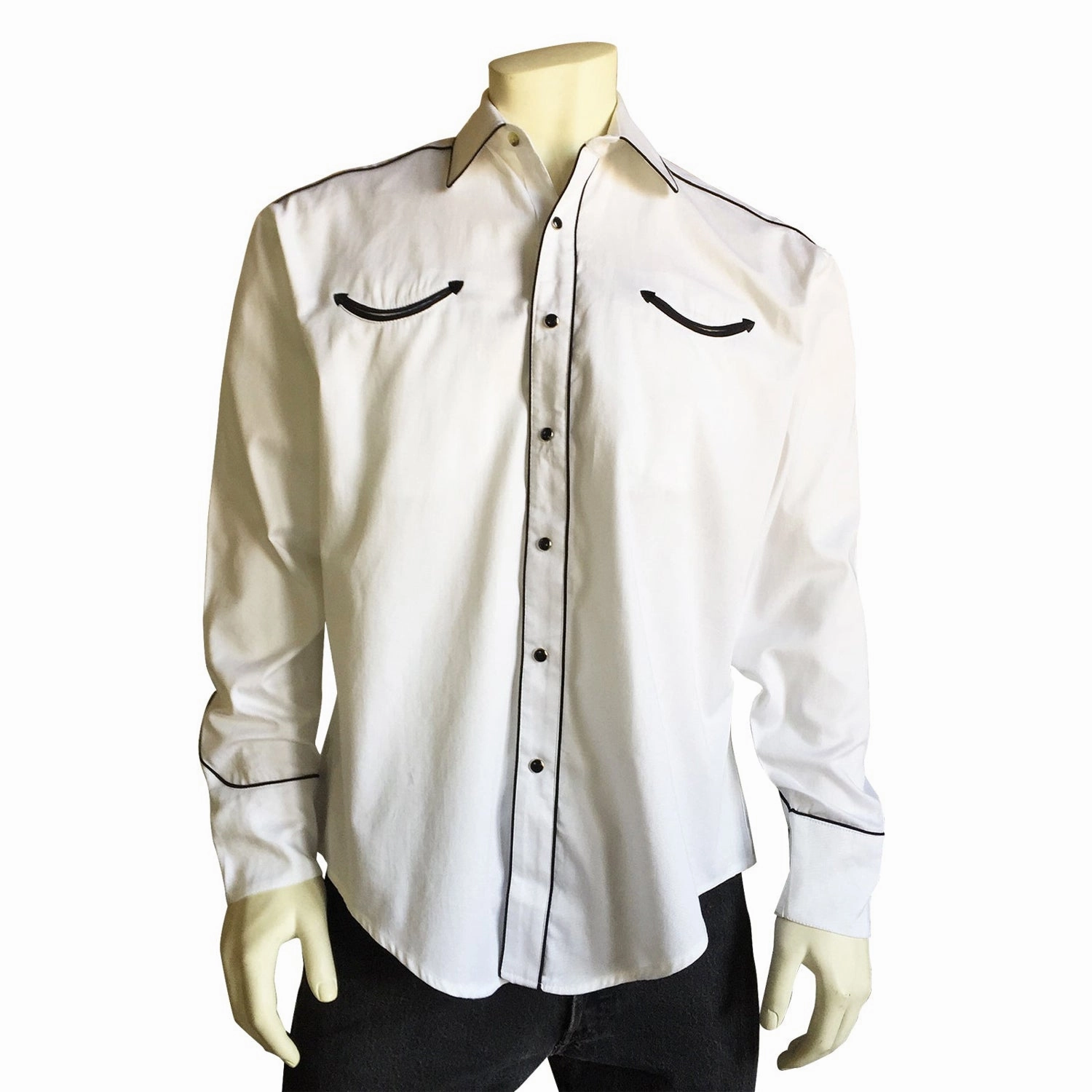 Rockmount Mens White 100% Cotton Signature Smile Pockets L/S Shirt Streamlined Design Urban Trend