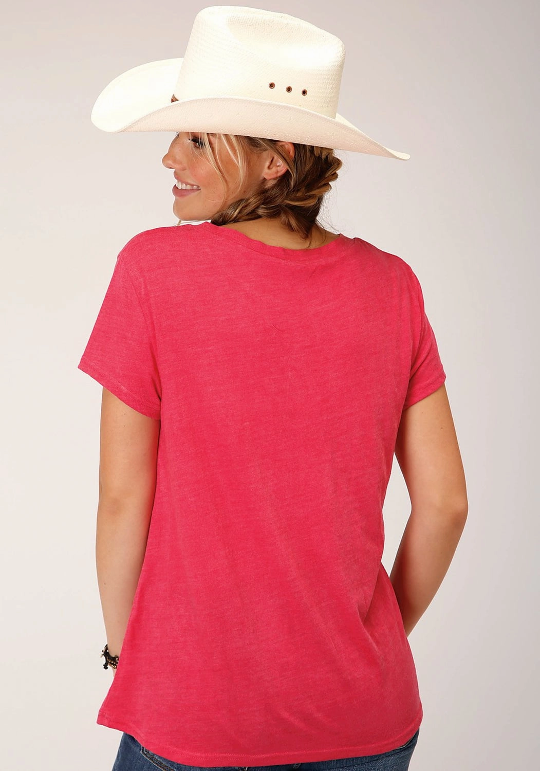 Roper Womens Horseshoe Boots Pink Poly/Rayon S/S T-Shirt Minimalist fashion Plus Size