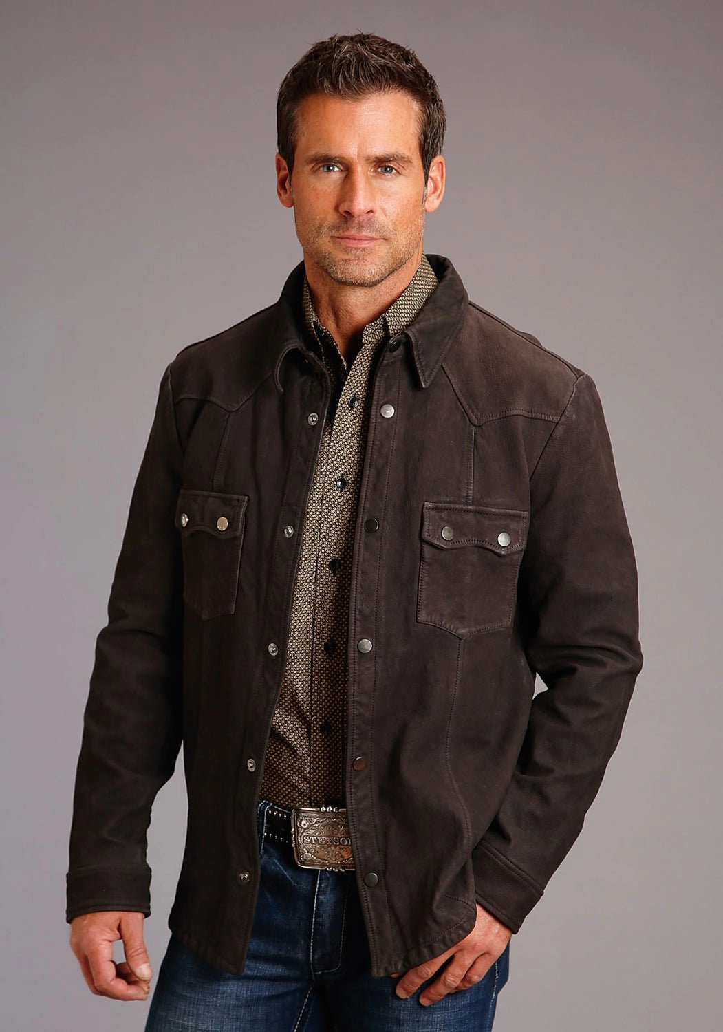 Stetson Mens Distressed Brown Leather Collared Jacket Travel Street Style