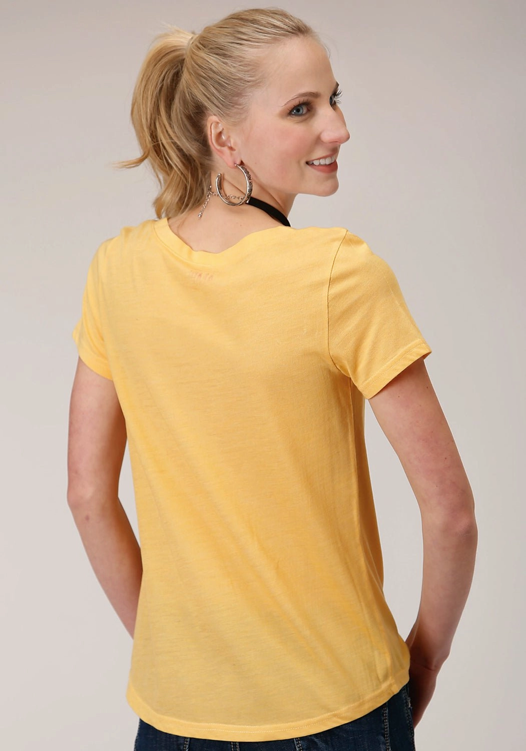 Roper Womens Yellow Poly/Rayon Buffalo S/S T-Shirt Morning Comfort Casual Comfort
