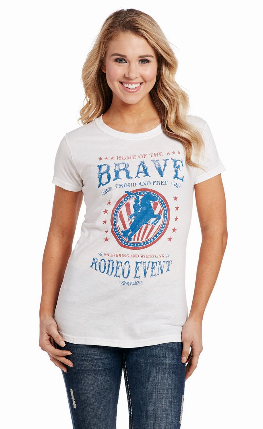 Cowgirl Up Womens Brave Crew Neck White 100% Cotton S/S T-Shirt Refined Aesthetic