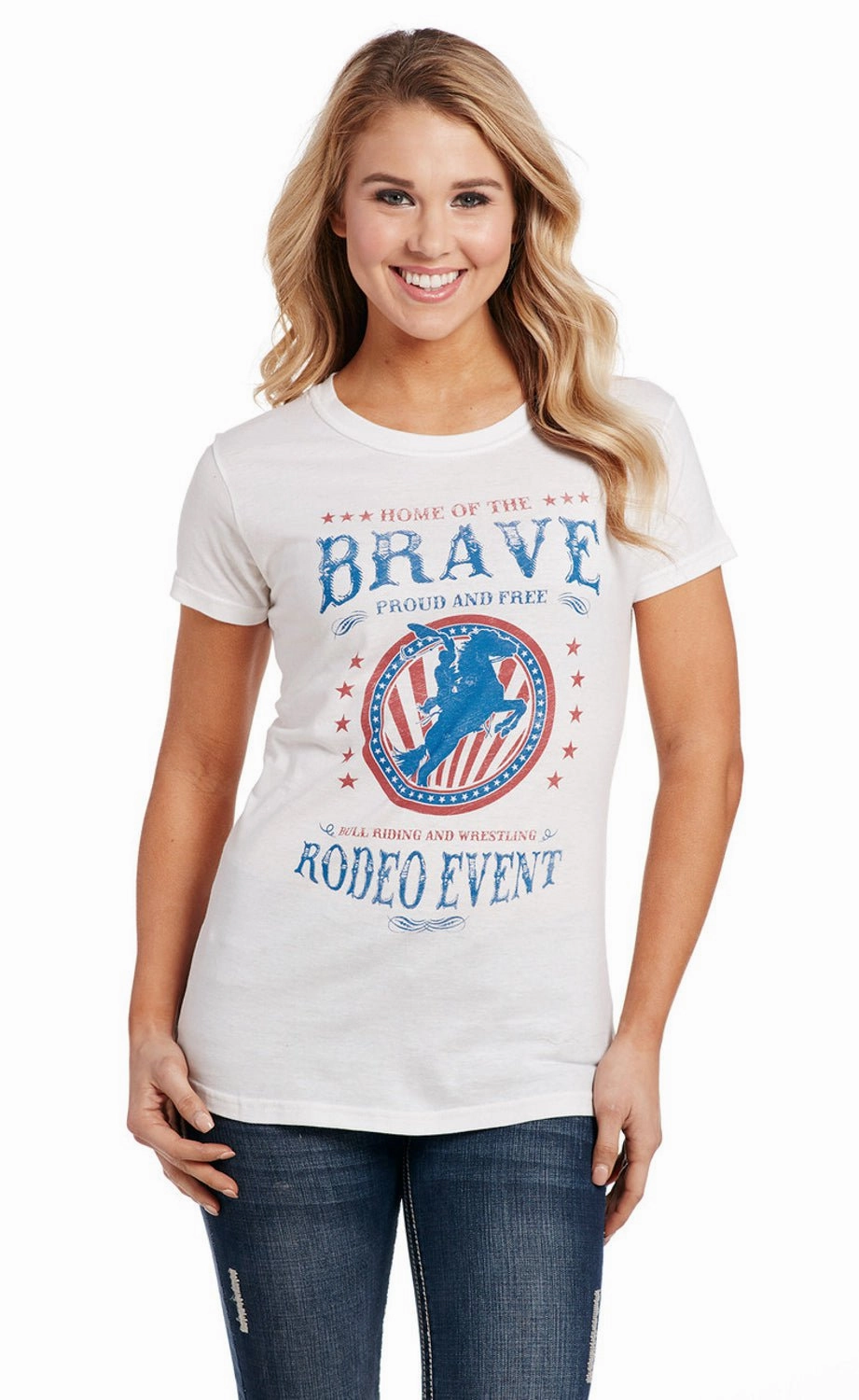 Cowgirl Up Womens Brave Crew Neck White 100% Cotton S/S T-Shirt Errand Ready UV Protective Fabric