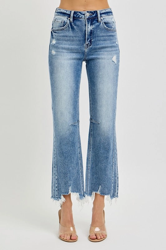 Kenny High Rise Crop Straight Distressed Hem Jeans Quick Wash