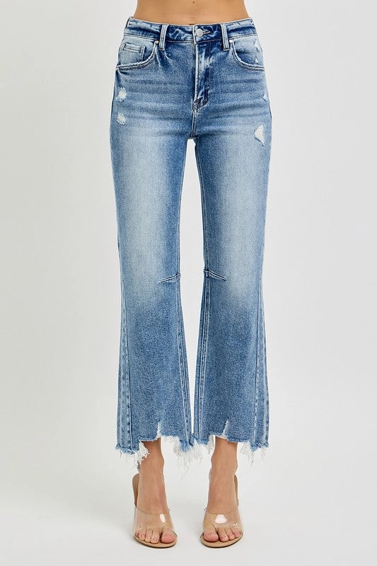 Grab And Go Kenny High Rise Crop Straight Distressed Hem Jeans