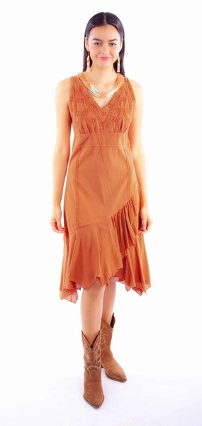 Fresh Glow Office Cool Scully Womens Ruffle Bottom Ginger 100% Cotton S/L Dress M