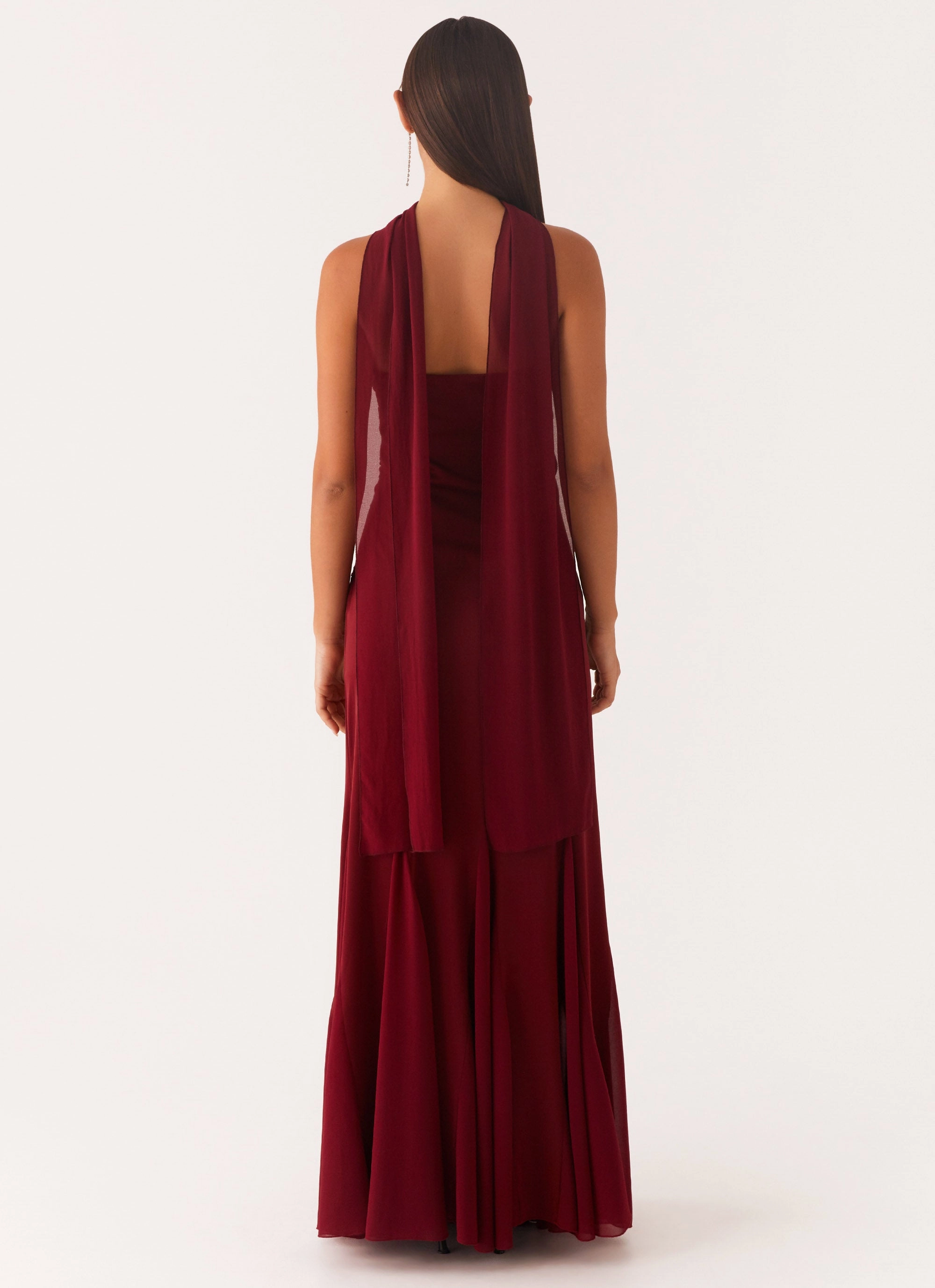 Ethically-Made Office Tone Melrose Satin Chiffon Maxi Dress - Deep Red