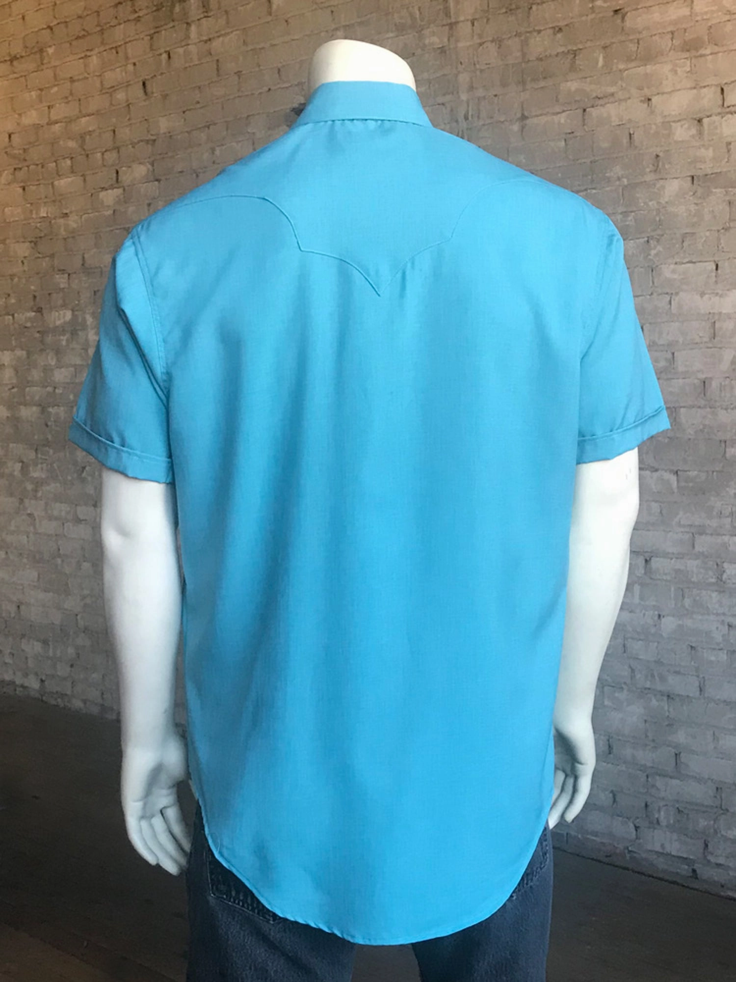 Rockmount Mens Aqua Polyester UV Protection Western S/S Shirt High Neck All-Purpose Wear