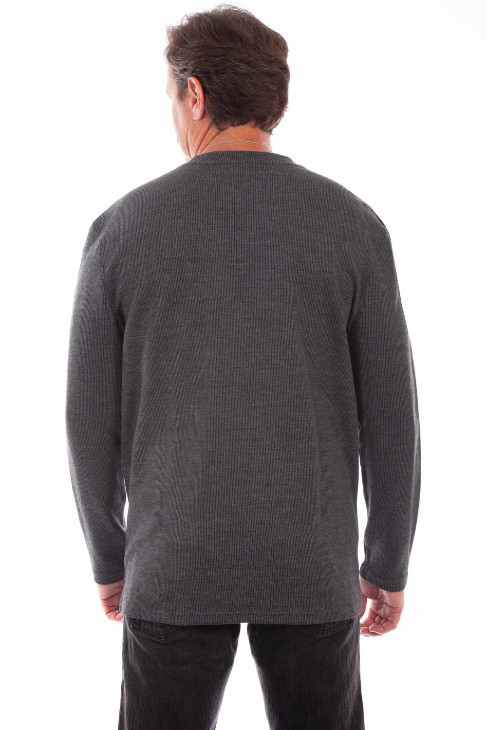 Abrasion resistant Scully Mens Charcoal 100% Cotton Henley Rib L/S T-Shirt