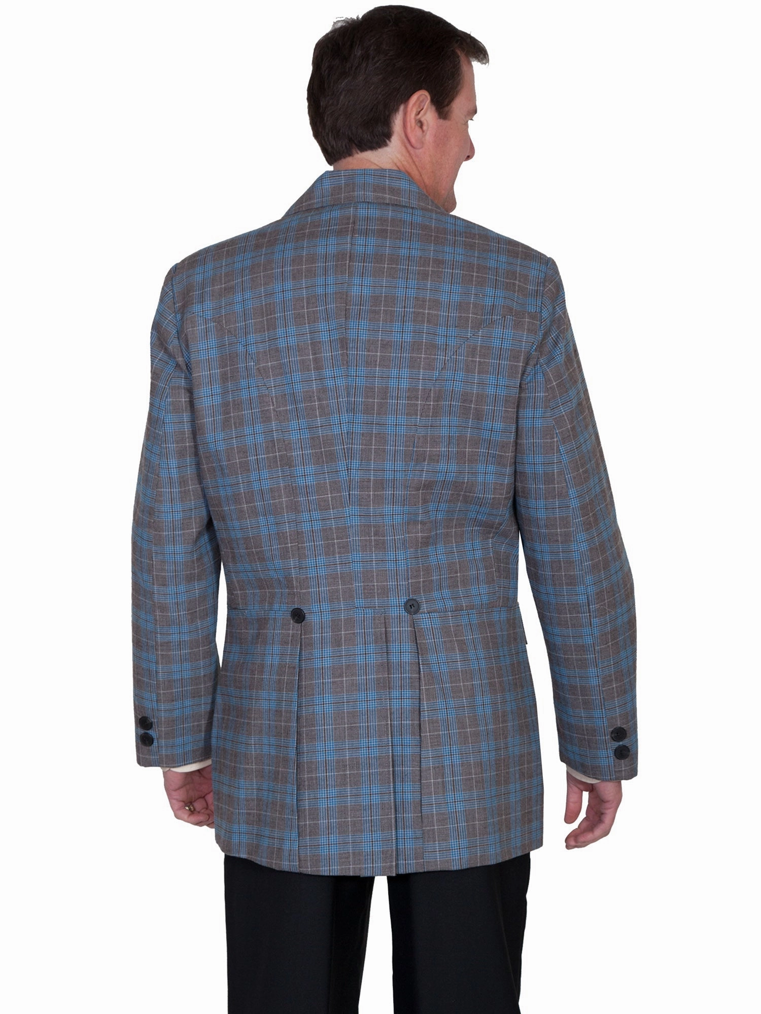 Taped Seams Wahmaker Mens Blue Wool Blend Plaid Town Coat