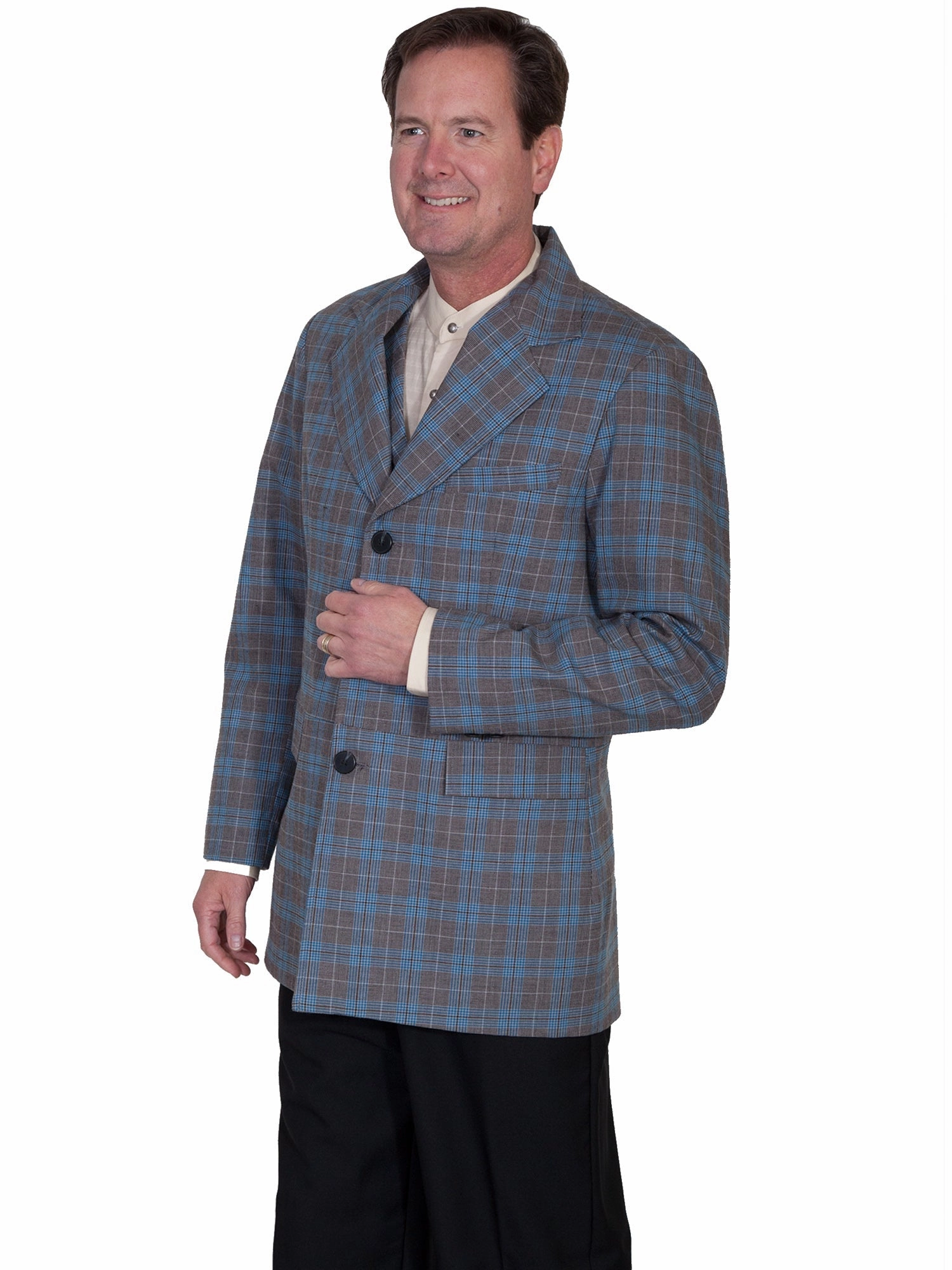 Quick Dry Performance Wahmaker Mens Blue Wool Blend Plaid Town Coat
