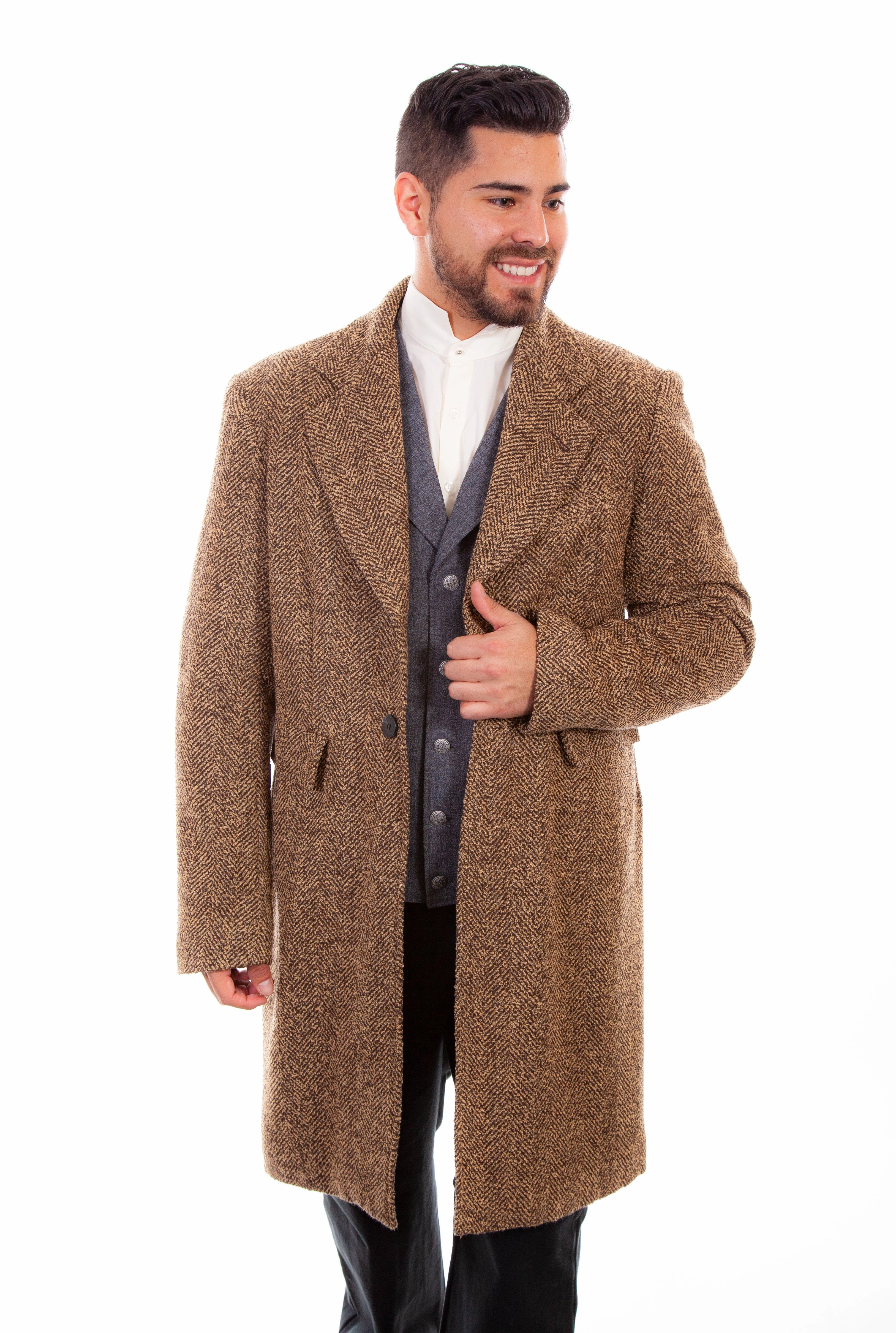 Breathable fabric Wahmaker Mens Brown 100% Wool Herringbone Pile Coat
