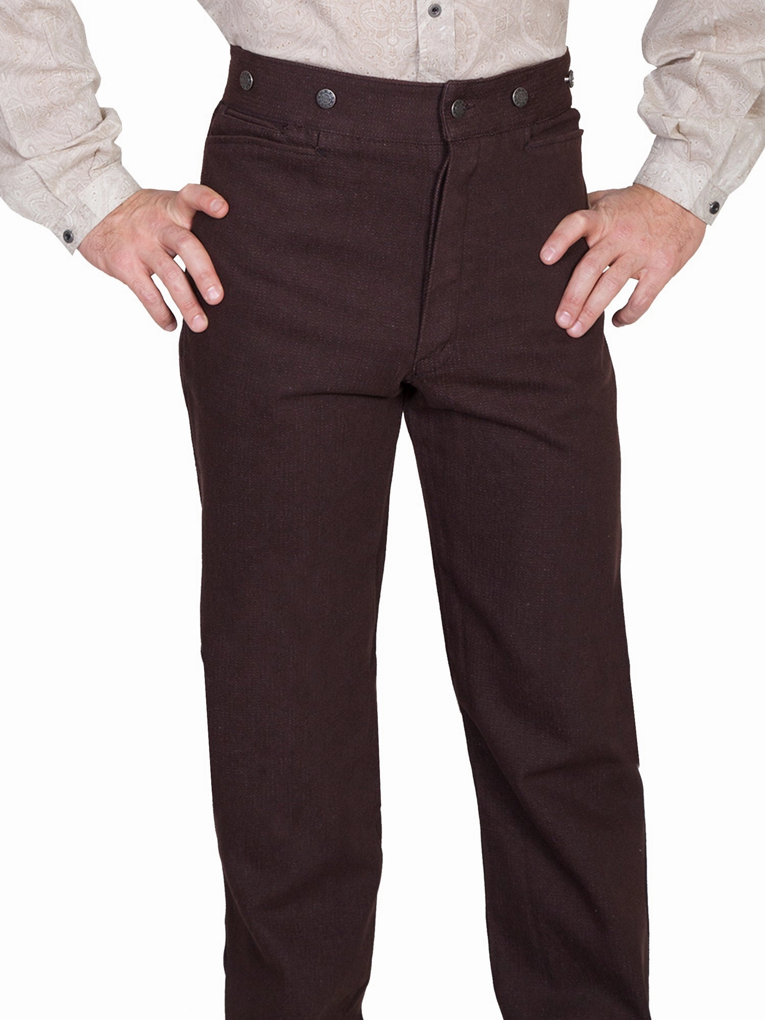 Wahmaker Mens Walnut 100% Cotton Classic Trousers Adjustable Waist Flatlock Seams