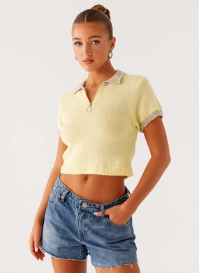Walsh Knit Polo Top - Yellow Shape Retention Fabric ContrastStitching