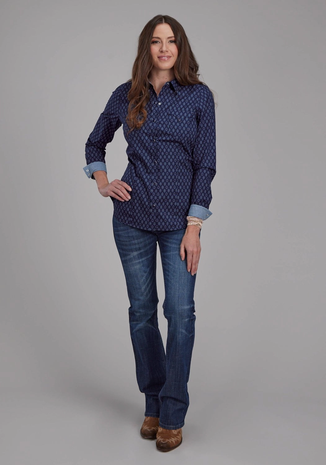 Roper Womens 2177 Aztecs Blue 100% Cotton L/S Shirt Fashionable Pick Stylish Appearance