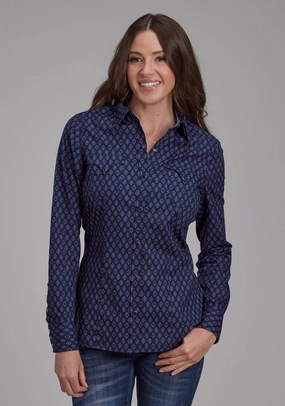 Roper Womens 2177 Aztecs Blue 100% Cotton L/S Shirt Sleepwear