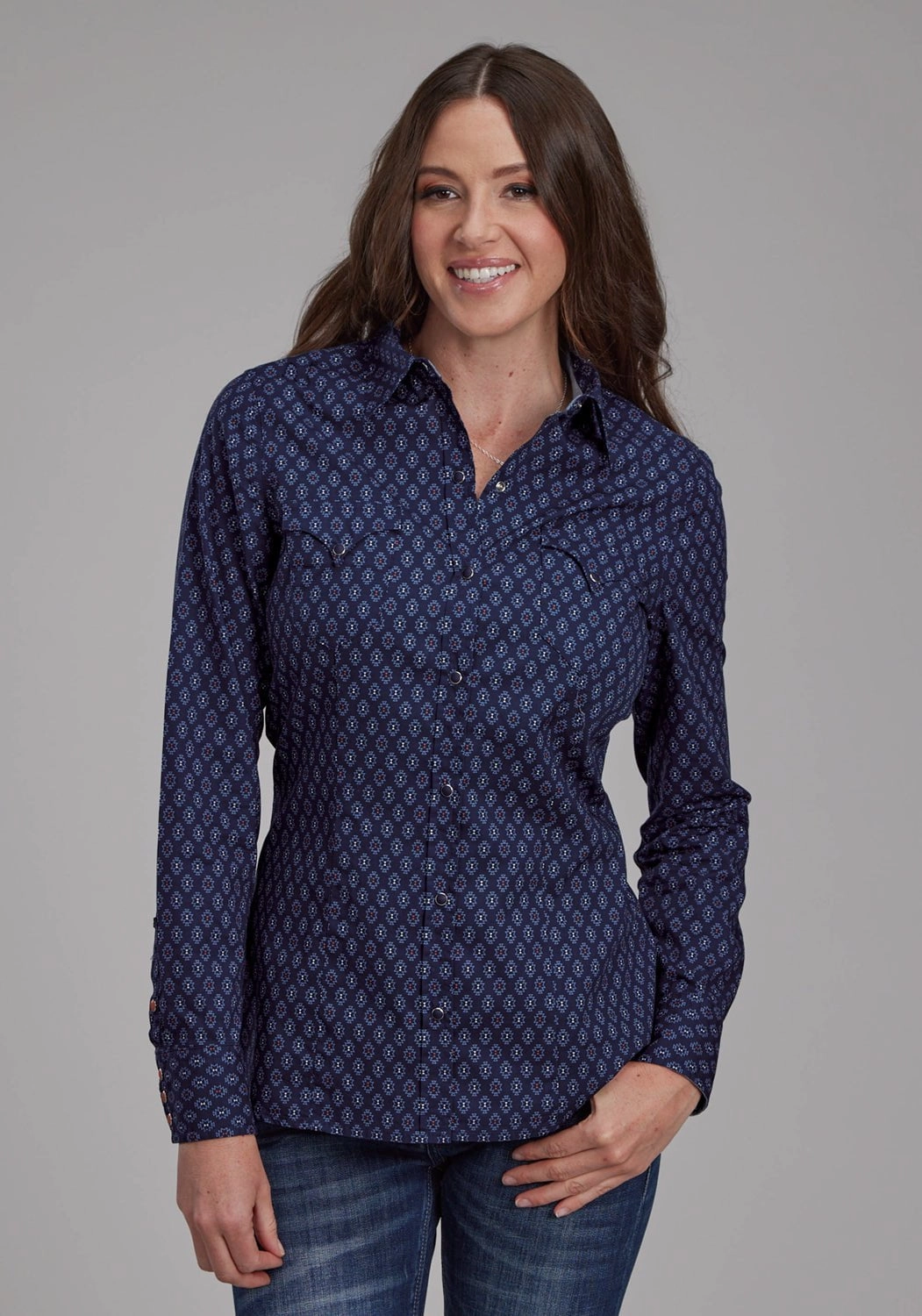 Roper Womens 2177 Aztecs Blue 100% Cotton L/S Shirt Sleepwear