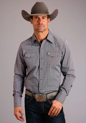 Stetson Mens Brown 100% Cotton Cheveron Grid L/S Shirt Inner Layer Sleeveless Cut