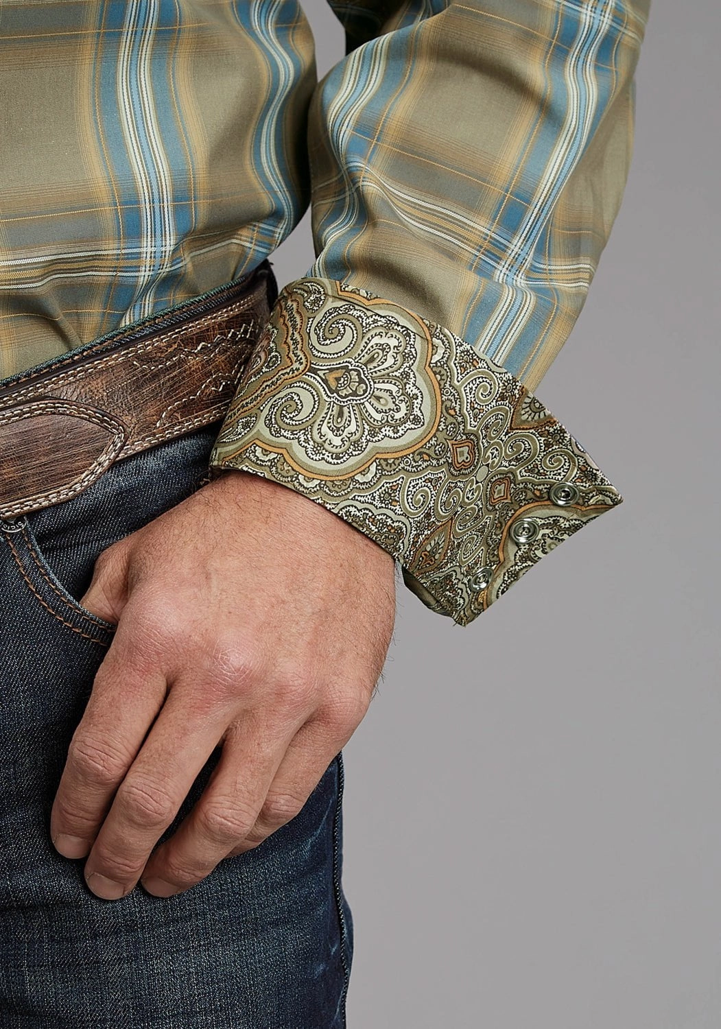 Festive Look Stetson Mens Sand Ridge Plaid Brown 100% Cotton L/S Shirt