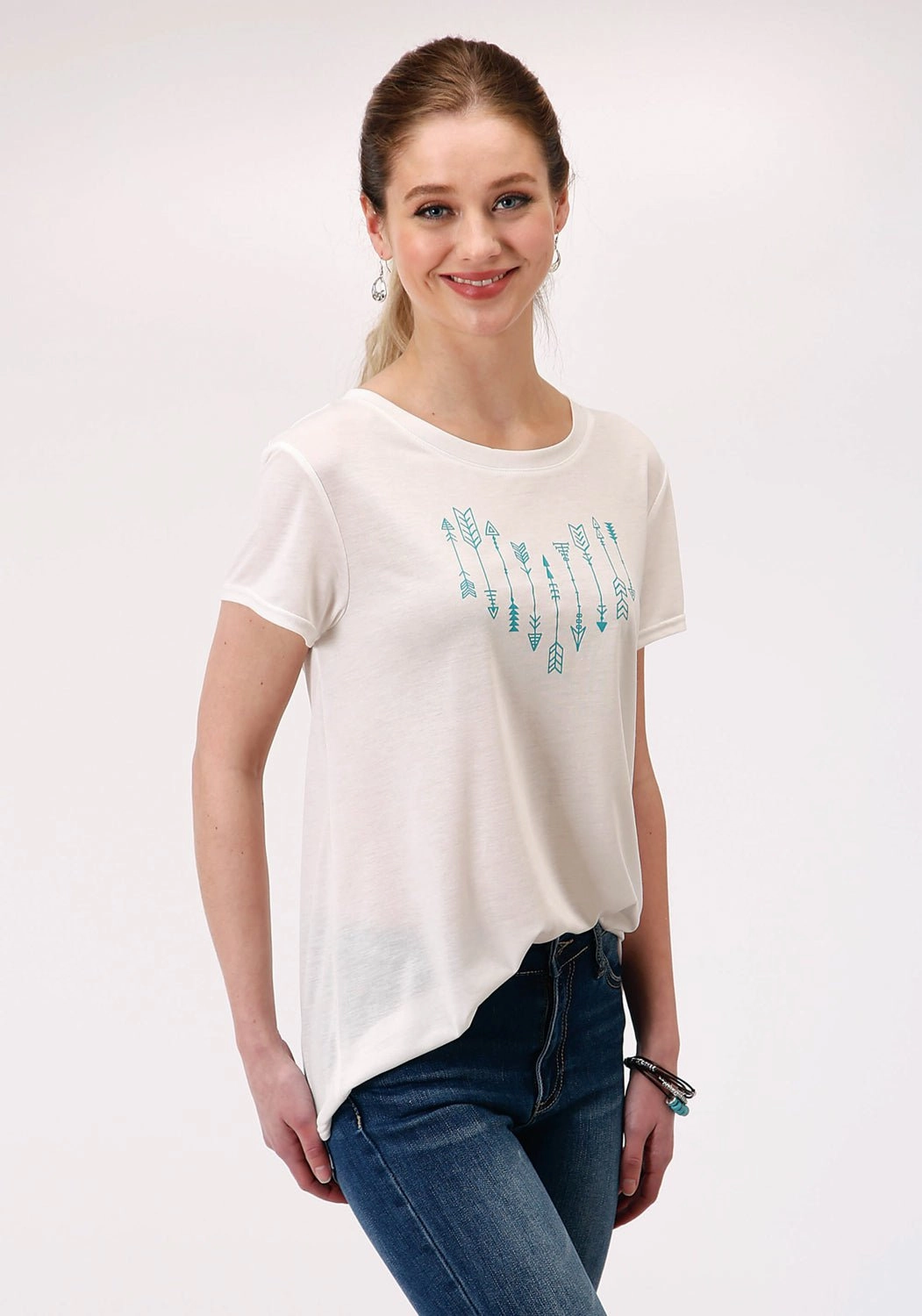 Classic Collar Roper Womens Cream Poly/Rayon Arrow Screenprint S/S T-Shirt