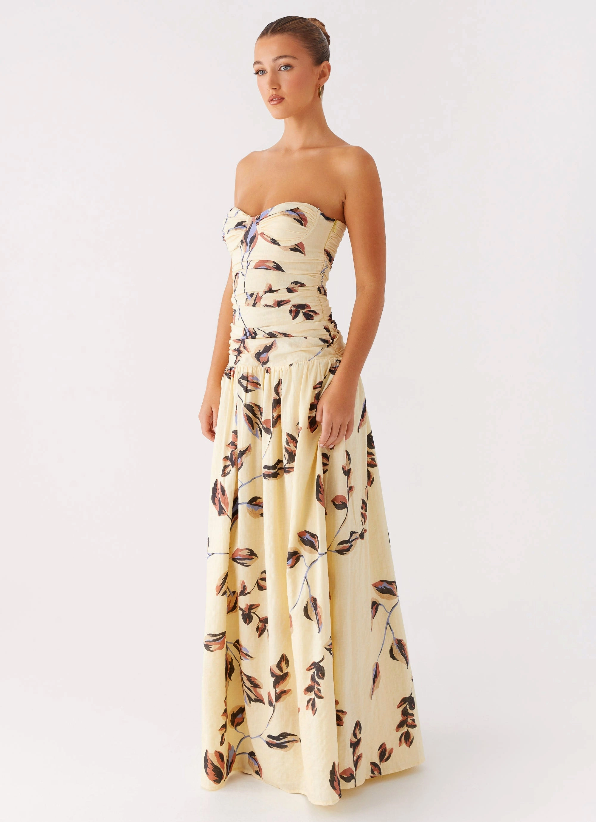 Rhea Ruched Maxi Dress - Buttercream Bliss Chilly Weather Coat