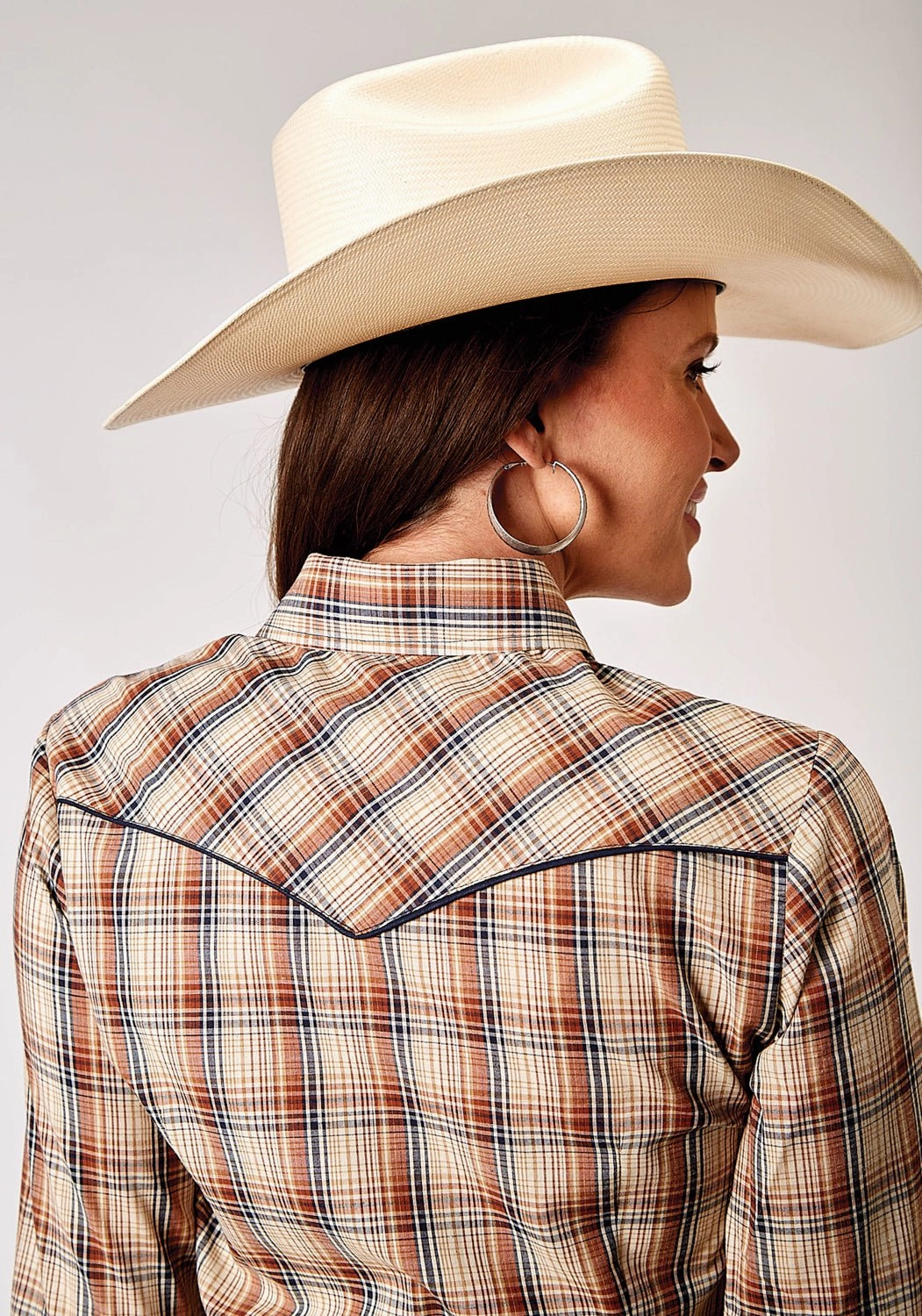 Street Fashion Roper Womens 1970 Plaid Brown Cotton Blend Retro L/S Shirt