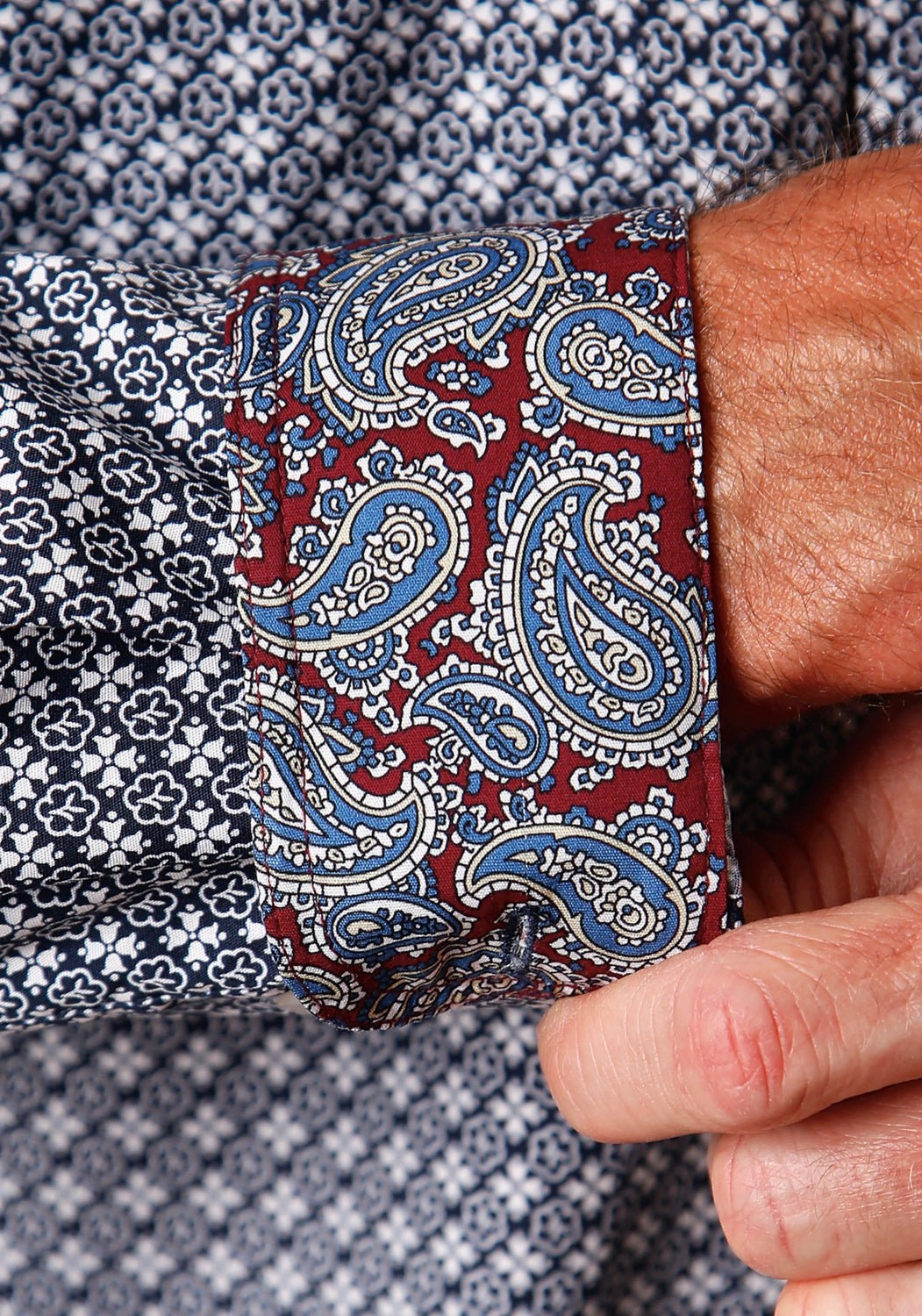 Roper Mens Navy 100% Cotton Bell Foulard BD L/S Btn Shirt Short Sleeve Bold colors