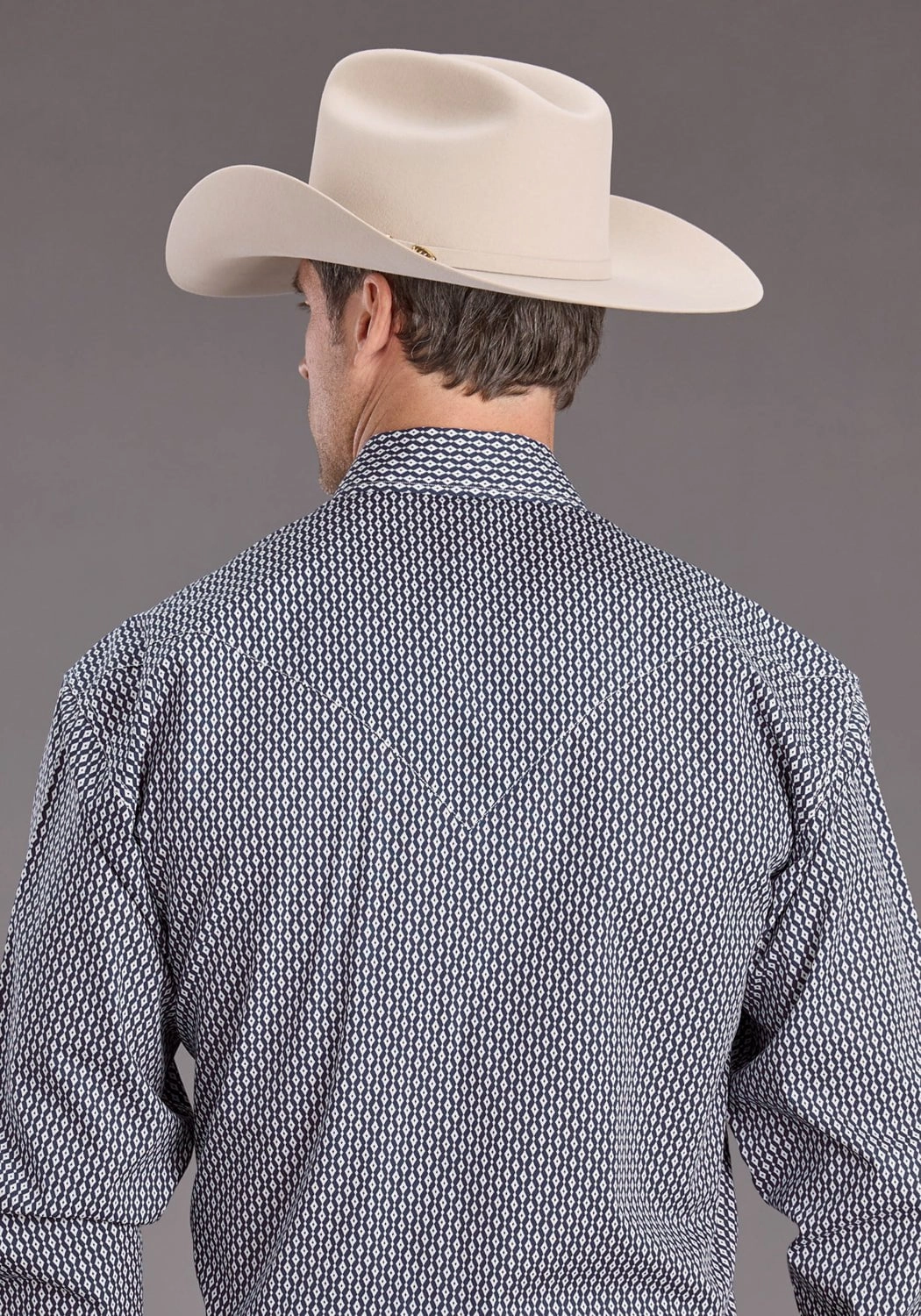 Stetson Mens Running Diamonds Blue 100% Cotton L/S Shirt Trendsetting V-neck style