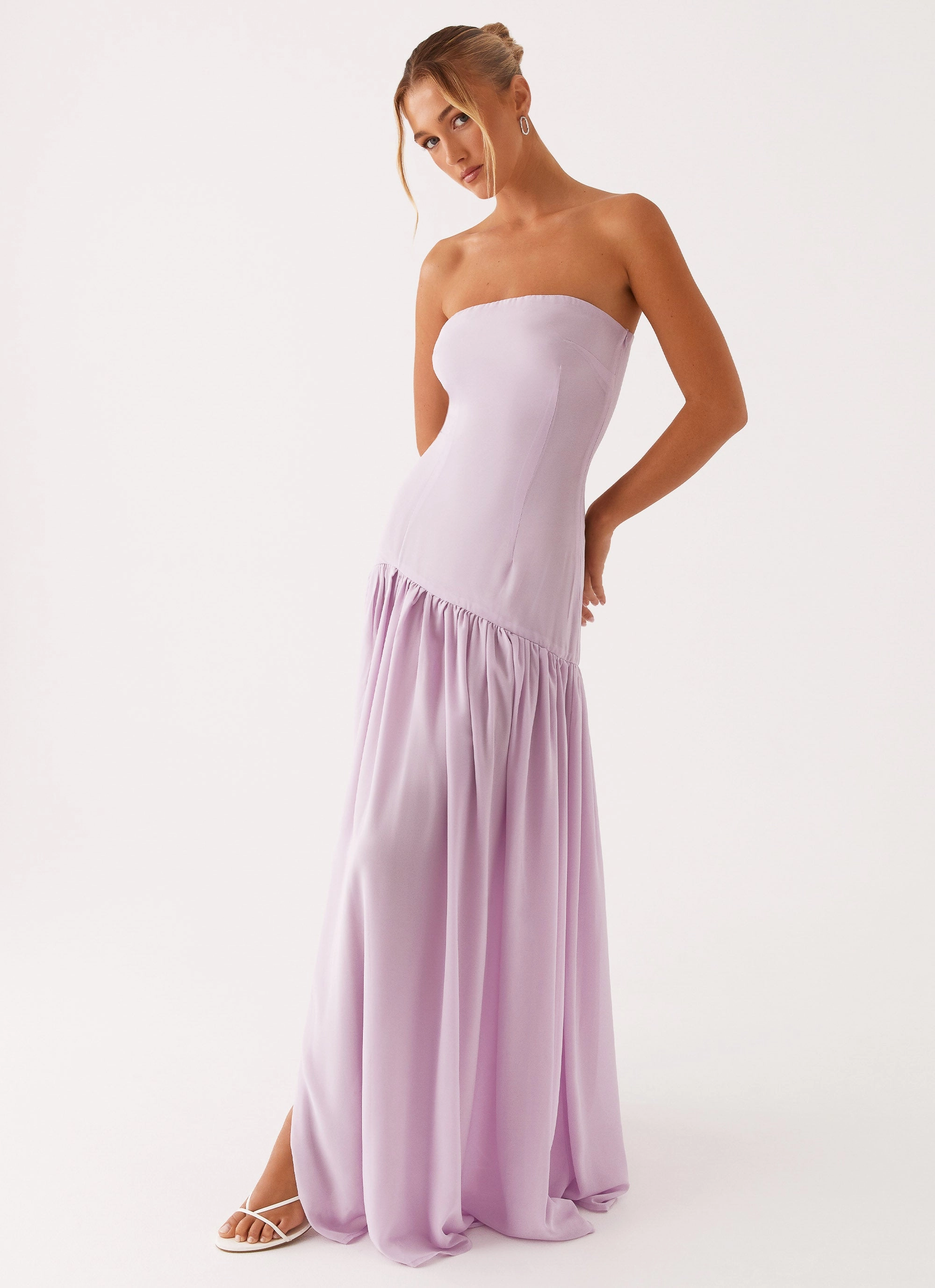 Eden Strapless Maxi Dress - Lilac Sleek and Warm Padded Outerwear