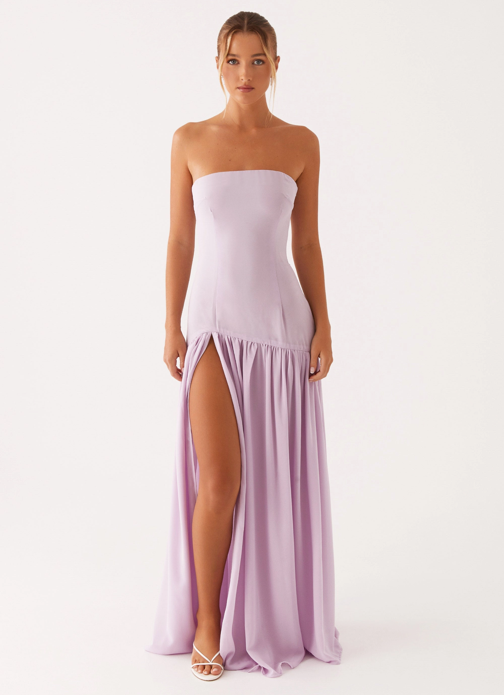 Eden Strapless Maxi Dress - Lilac Floral Pattern Casual Chic Wear