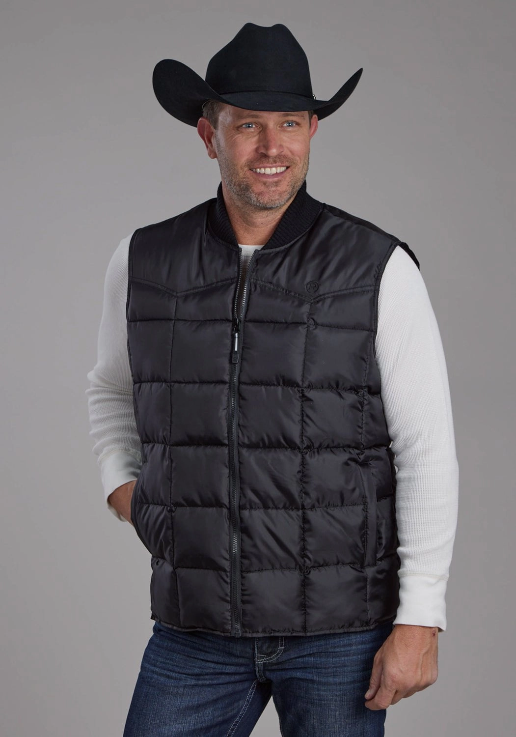 Knee Length Water Repellent Fabric Roper Mens Insulated Western Black 100% Polyester Softshell Vest