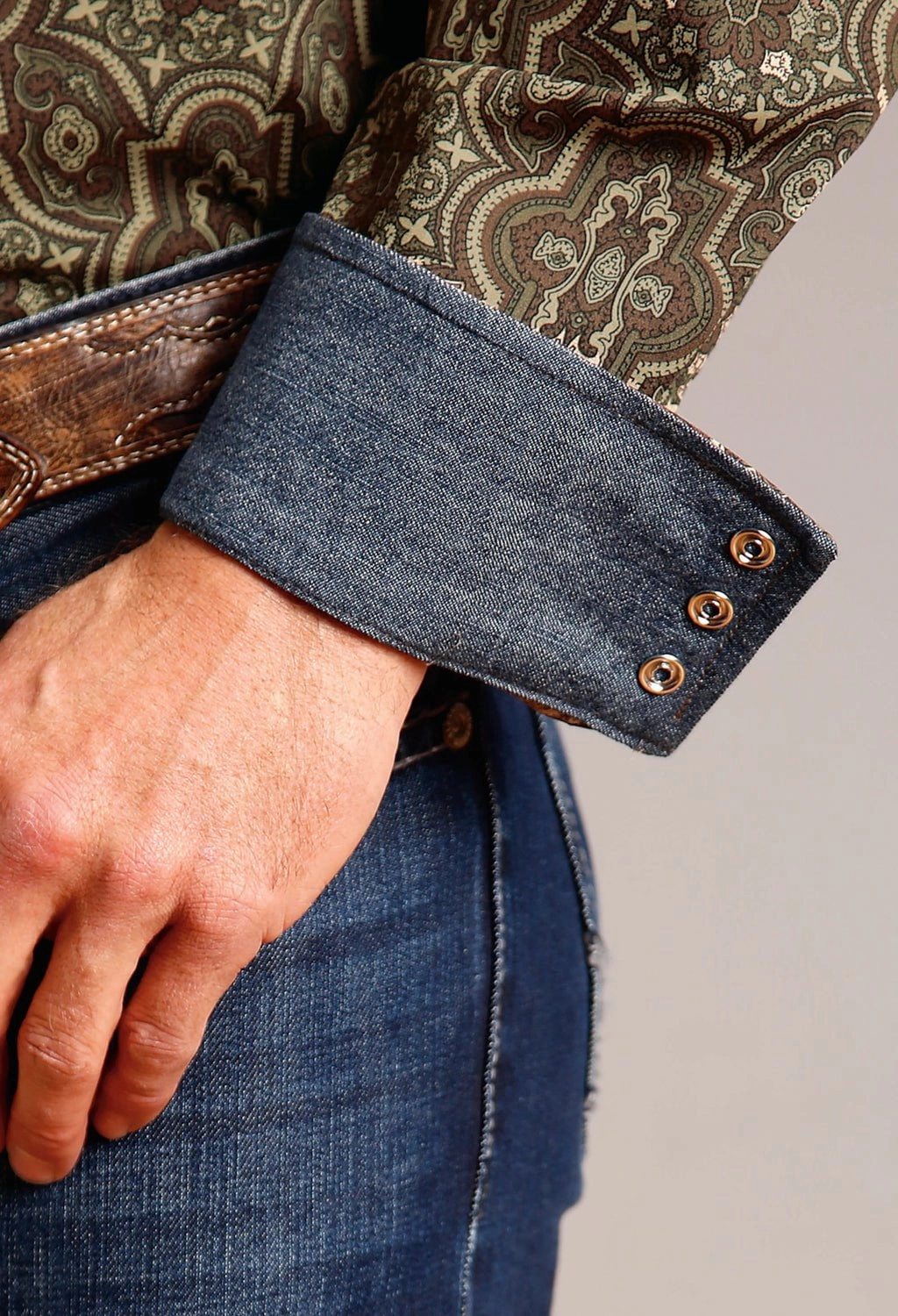 Stetson Mens Grandiose Paisley Brown 100% Cotton L/S Shirt Smooth zipper closure Structured Shoulder Support