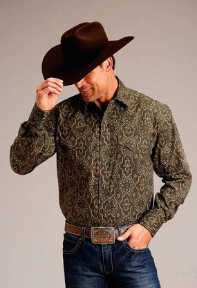 Stetson Mens Grandiose Paisley Brown 100% Cotton L/S Shirt Comfortable Wear