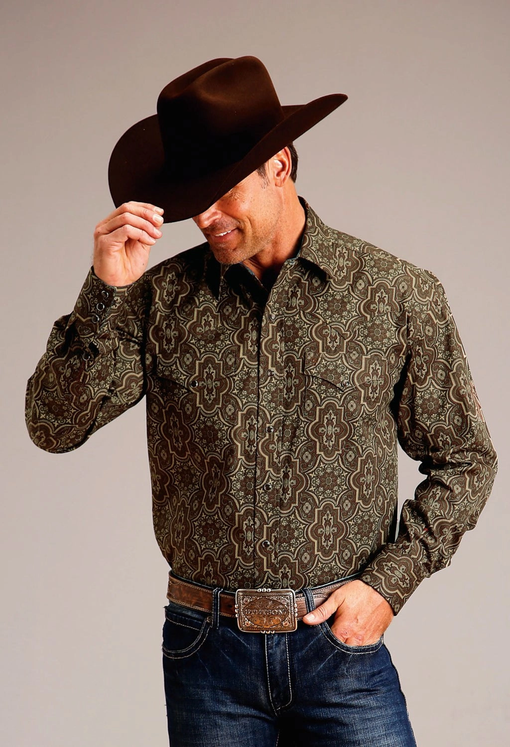 Stetson Mens Grandiose Paisley Brown 100% Cotton L/S Shirt Comfortable Wear