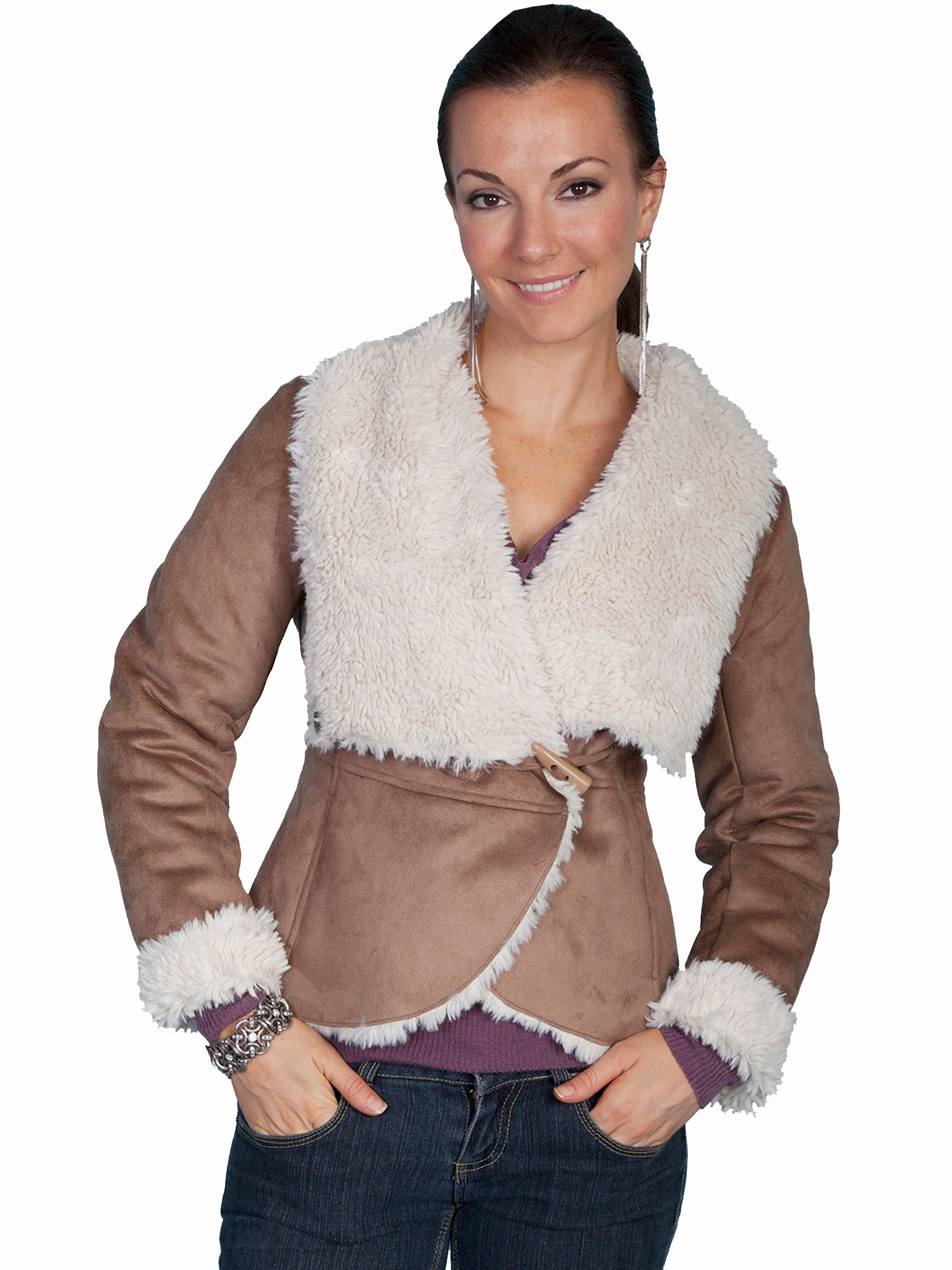 New Cut Abrasion Proof Shoulders Scully Ladies Faux Oversize Fur Collar Jacket Hazelnut 100% Polyester