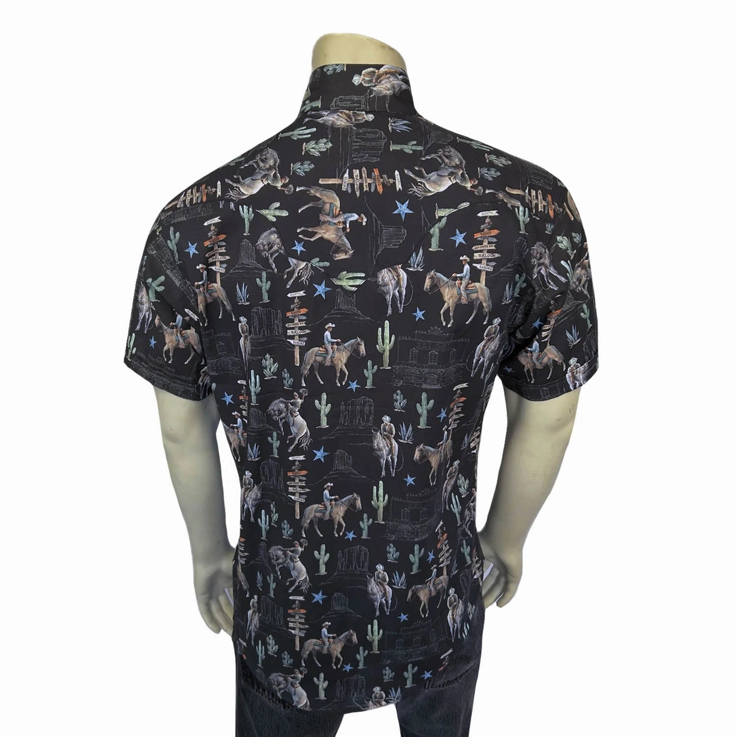 Rockmount Mens Cactus and Cowboys Black 100% Cotton S/S Shirt Conference Appropriate