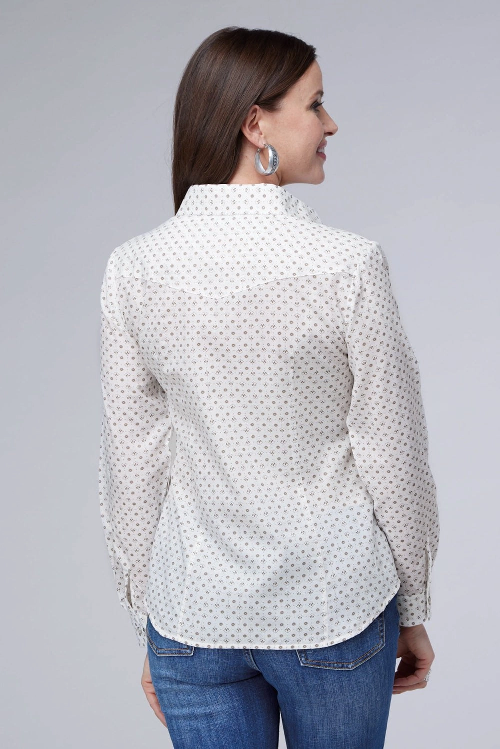 Roper Womens 2065 Mini Floral White Cotton Blend L/S Shirt Wrinkle Free Care