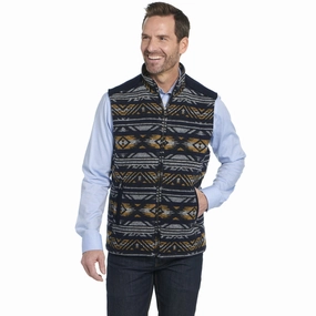 Breathable fabric tech Soft Comfort Design Cripple Creek Mens Navajo Blanket Zip Trim Scotch Blue 100% Polyester Vest