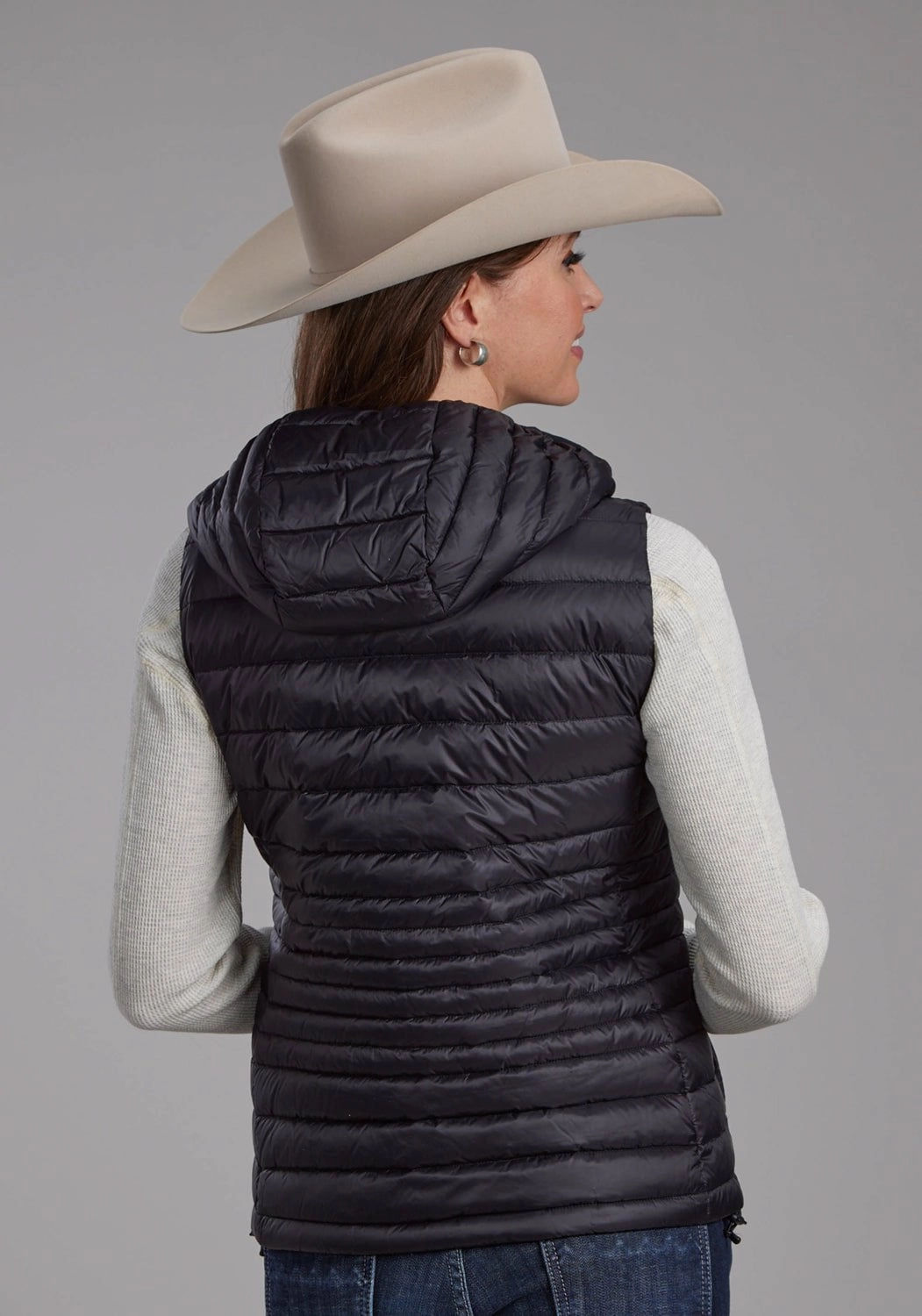 Comfy Fit Piece Concealed Zippers Roper Womens Down Proof Coated Black 100% Nylon Softshell Vest