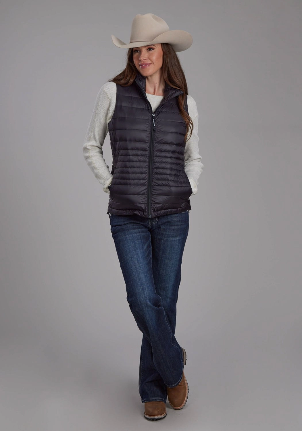 Cool Season Roper Womens Down Proof Coated Black 100% Nylon Softshell Vest