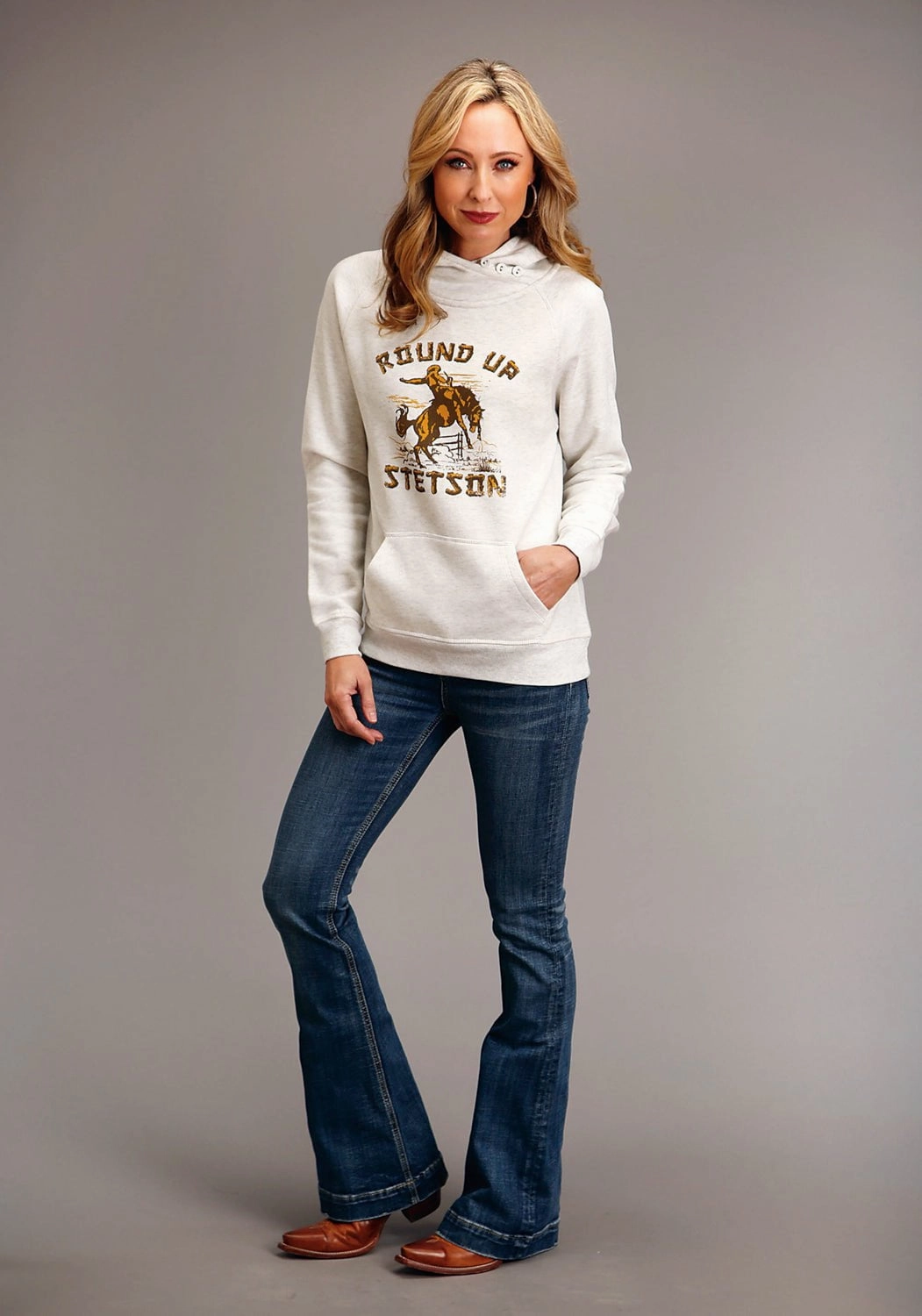 Stetson Womens Round Up Oatmeal Cotton Blend Hoodie Flexible Mobility