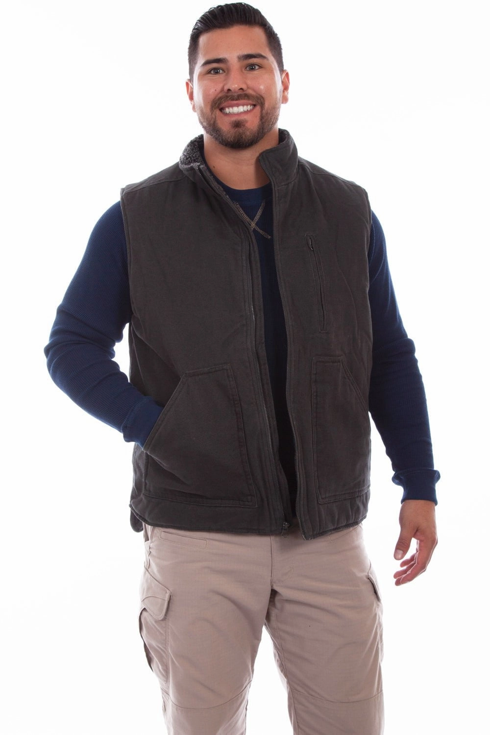 Scully Mens Charcoal 100% Cotton Durable Canvas Vest Basic Essential Layer