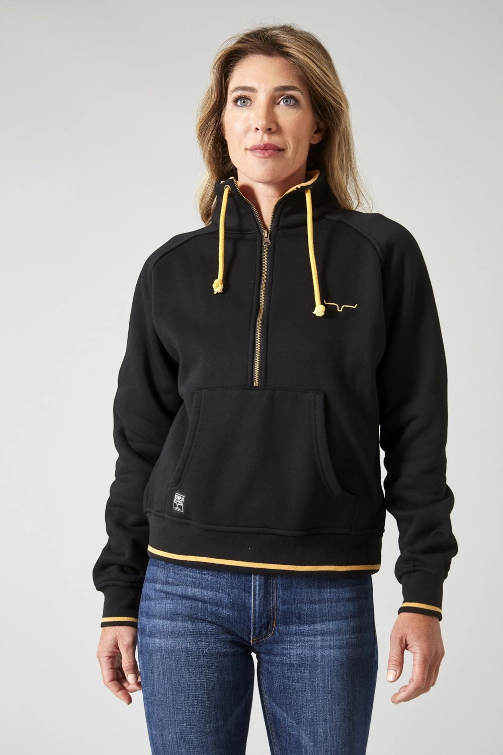 Kimes Ranch Womens Malta Cropped Quarter Zip Black Cotton Blend Sweatshirt OdorControlTreatment