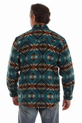 Water Repellent Finish Scully Mens Aztec Design Shirt Turquoise Wool Blend Wool Jacket