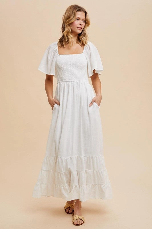 NOLA SMOCKED COTTON FLUTTER SLEEVE MAXI Versatile Wear Contemporary Style